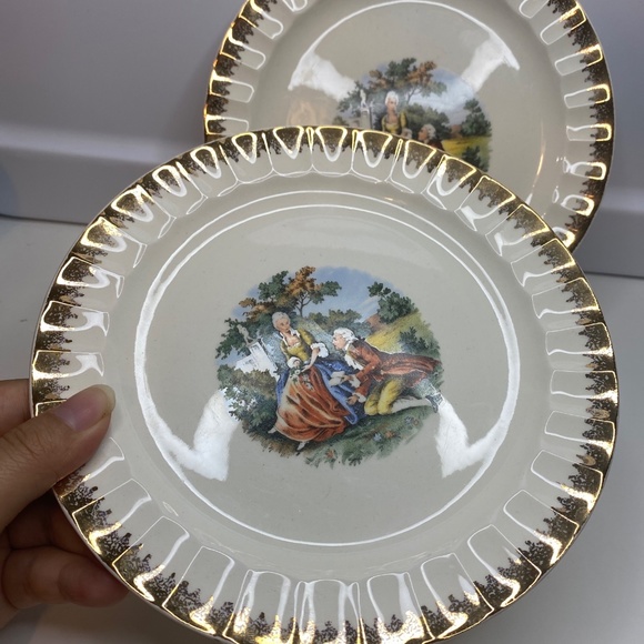 6 Cronin China Co. Salad Plates 7 1/4” Colonial Couple Gold Rim Minerva Ohio - Picture 6 of 10
